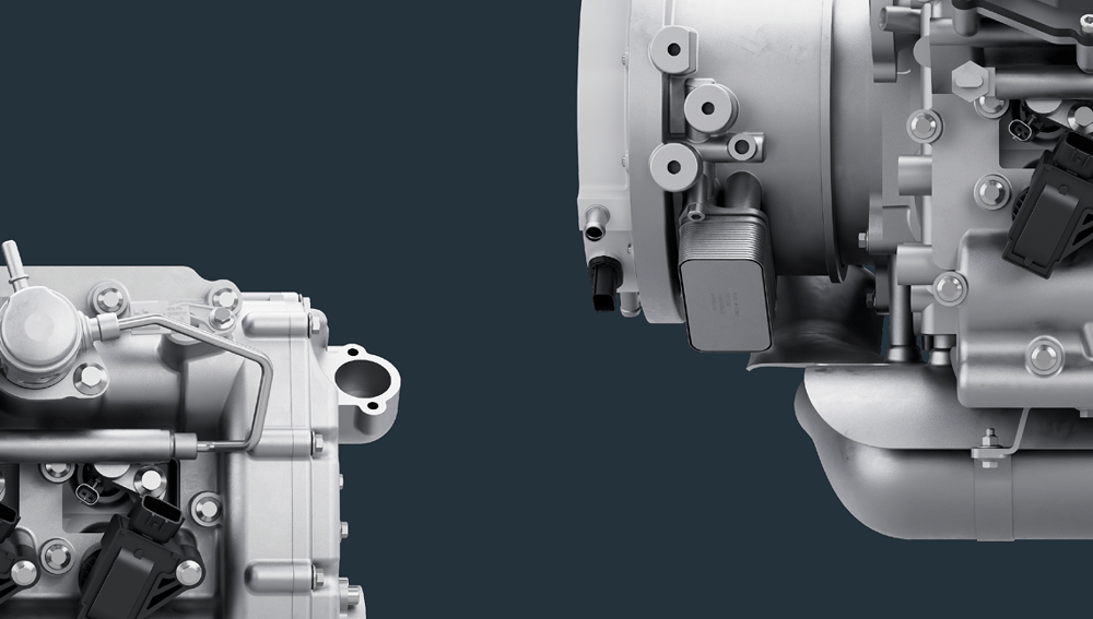 A close up of two parts of an engine