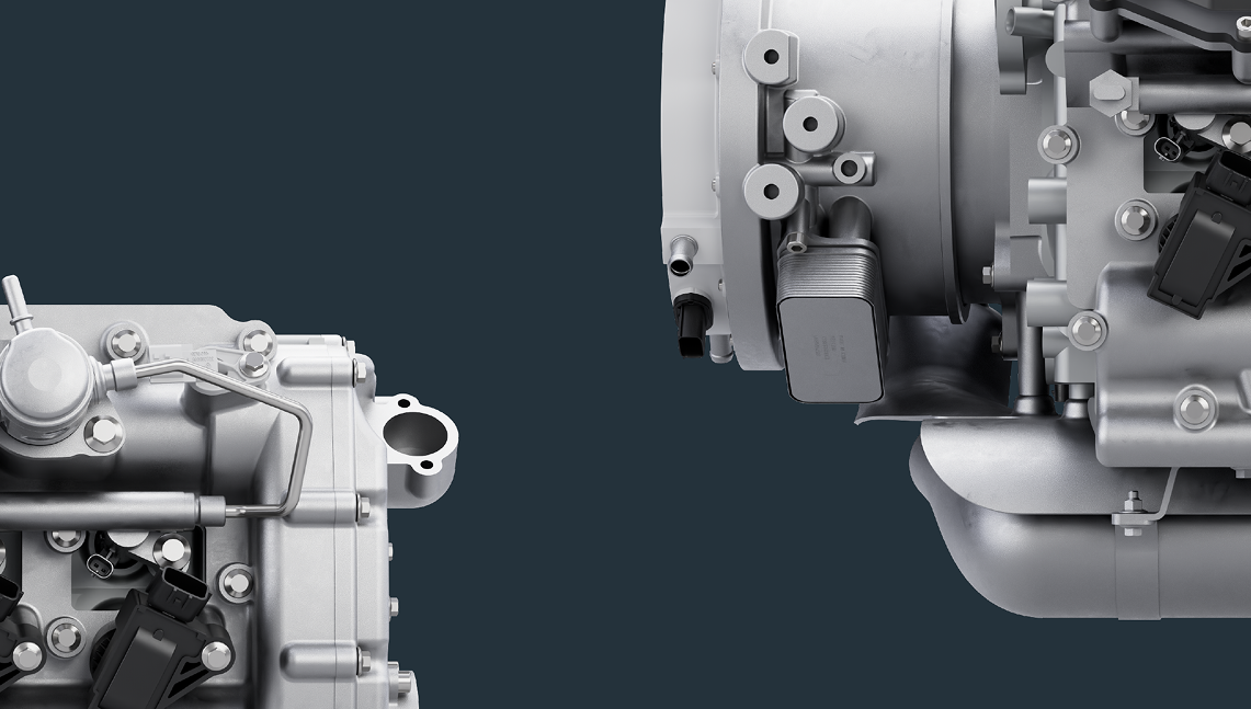 A close up of two parts of an engine