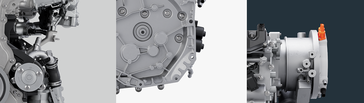 Three diffrent close-ups of an engine